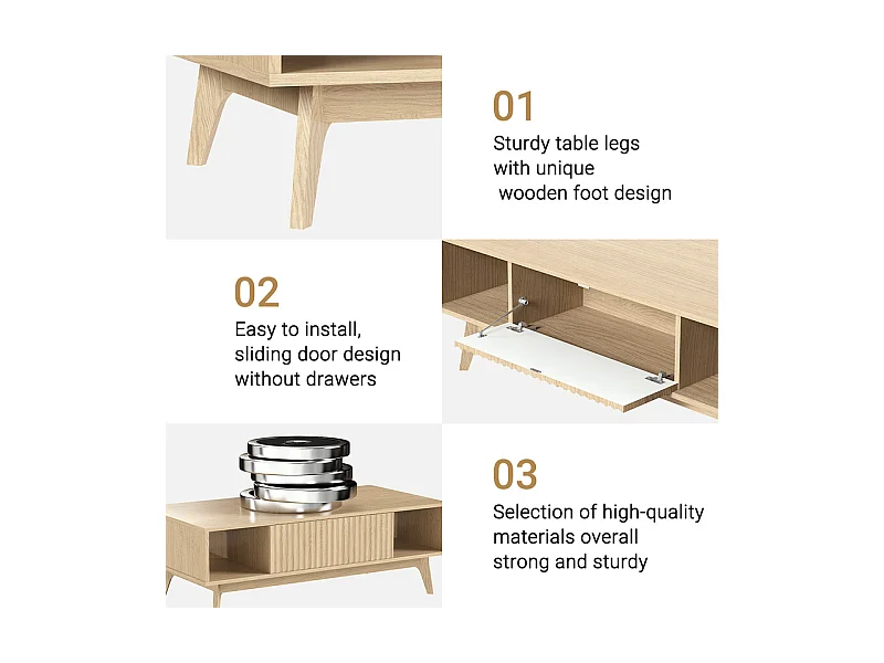 Table Basse avec 2 Portes et 2 niches - Panneau de particules - Rectangle - Naturel clair - 100x55x40cm
