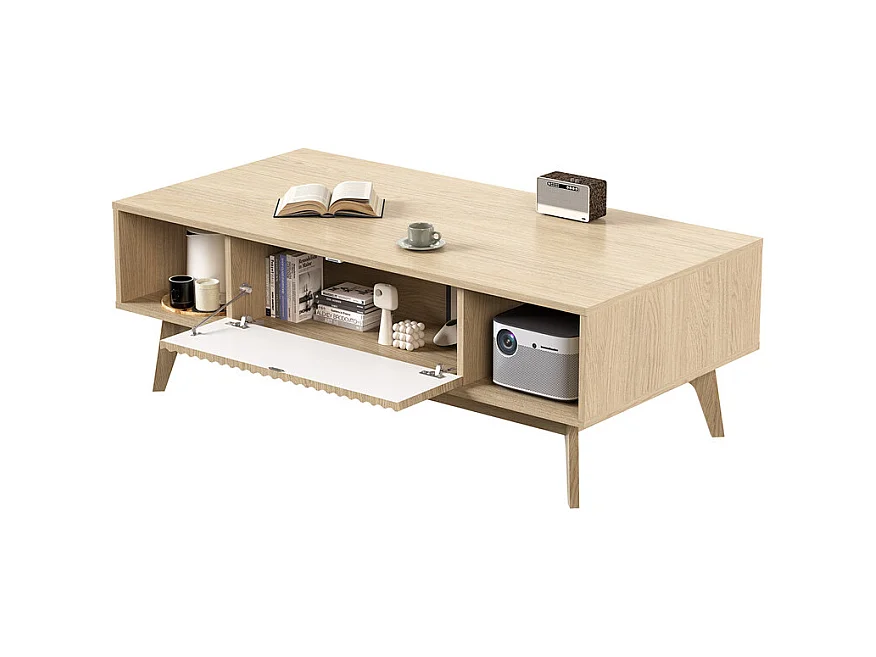 Table Basse avec 2 Portes et 2 niches - Panneau de particules - Rectangle - Naturel clair - 100x55x40cm