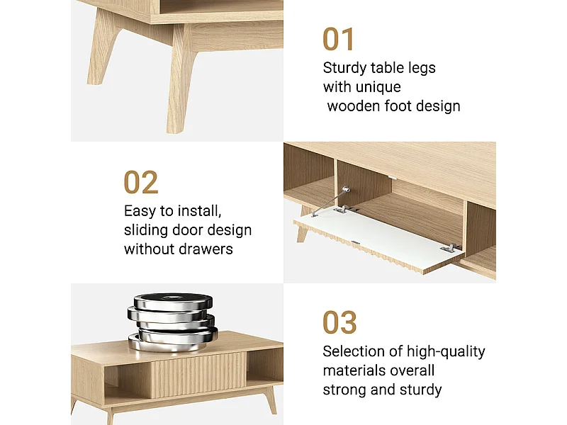 Table Basse avec 2 Portes et 2 niches - Panneau de particules - Rectangle - Naturel clair - 100x55x40cm