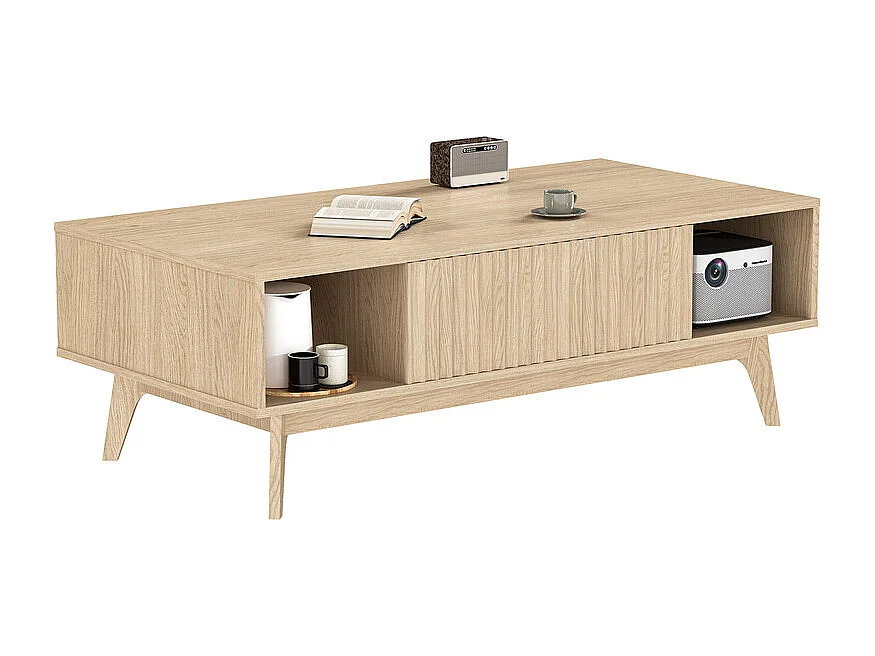 Table Basse avec 2 Portes et 2 niches - Panneau de particules - Rectangle - Naturel clair - 100x55x40cm