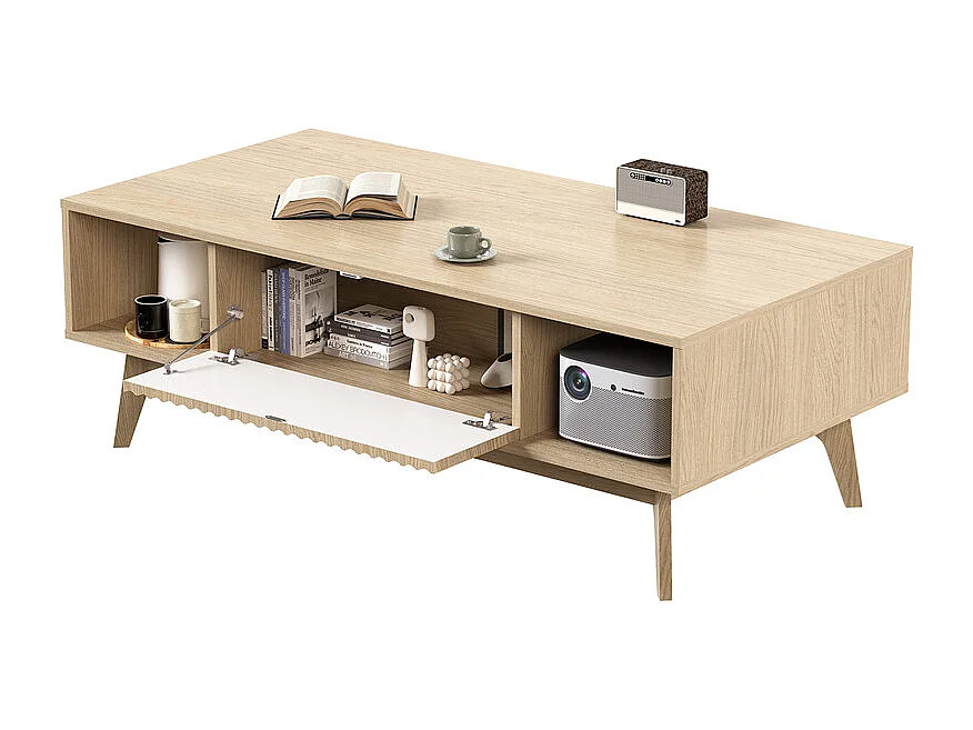 Table Basse avec 2 Portes et 2 niches - Panneau de particules - Rectangle - Naturel clair - 100x55x40cm