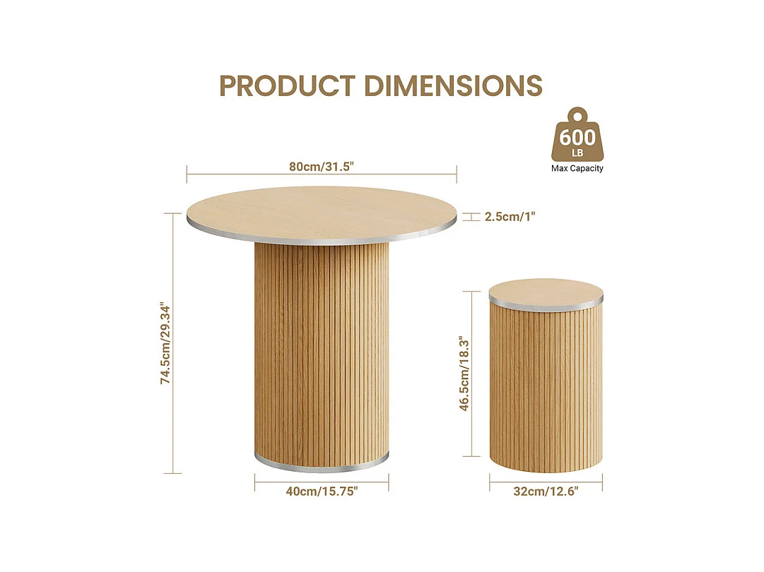 Ensemble Table ronde avec 4 tabourets - placage chêne - charge max 272 kg - Naturel clair