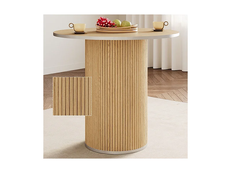 Ensemble Table ronde avec 4 tabourets - placage chêne - charge max 272 kg - Naturel clair