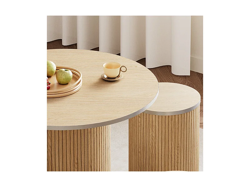 Ensemble Table ronde avec 4 tabourets - placage chêne - charge max 272 kg - Naturel clair