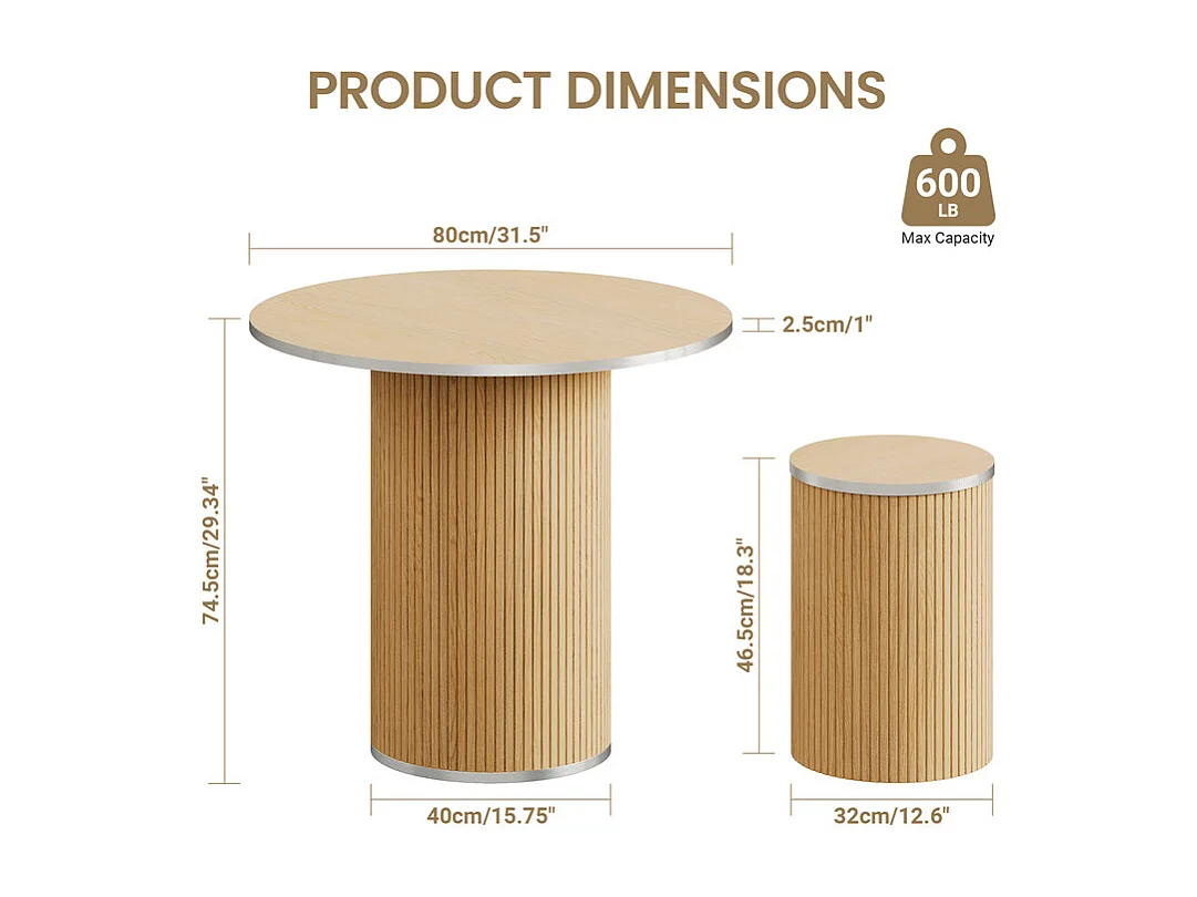 Ensemble Table ronde avec 4 tabourets - placage chêne - charge max 272 kg - Naturel clair