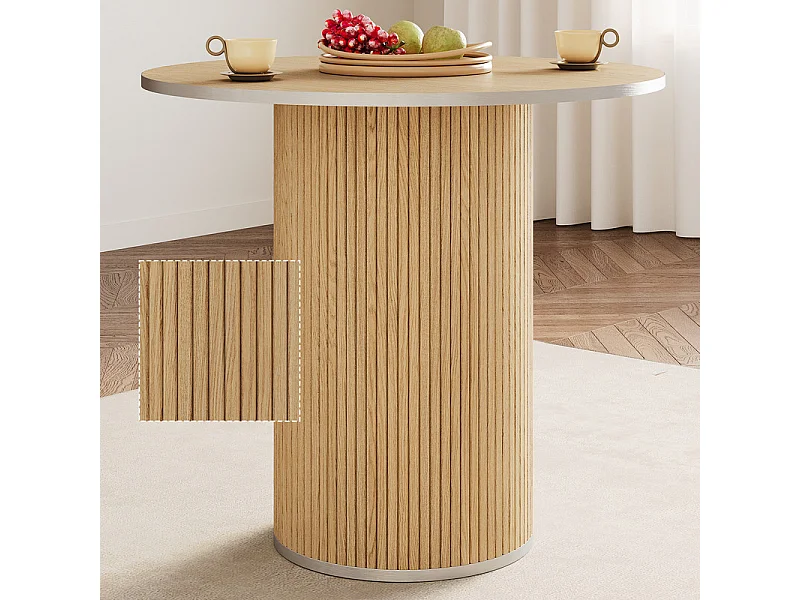 Ensemble Table ronde avec 4 tabourets - placage chêne - charge max 272 kg - Naturel clair