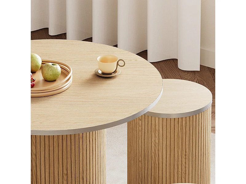 Ensemble Table ronde avec 4 tabourets - placage chêne - charge max 272 kg - Naturel clair