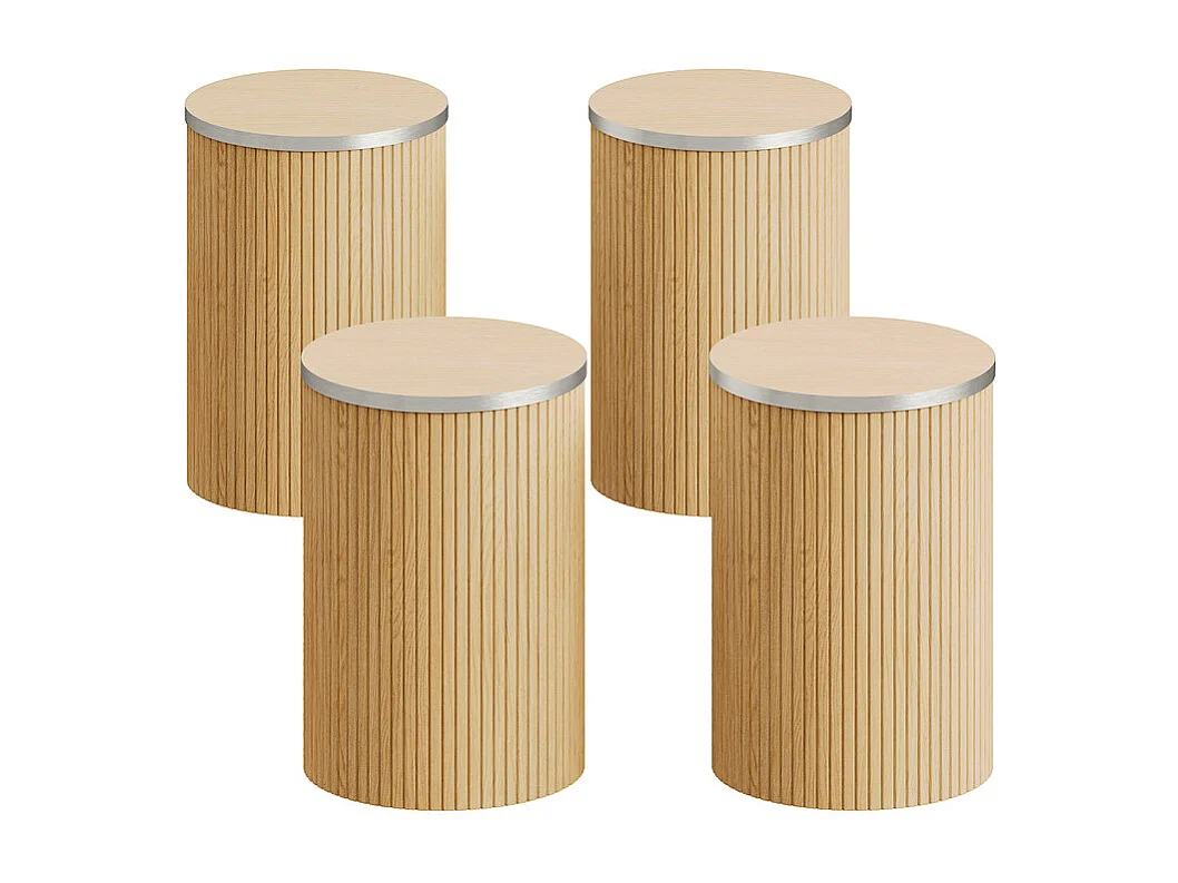 Ensemble Table ronde avec 4 tabourets - placage chêne - charge max 272 kg - Naturel clair