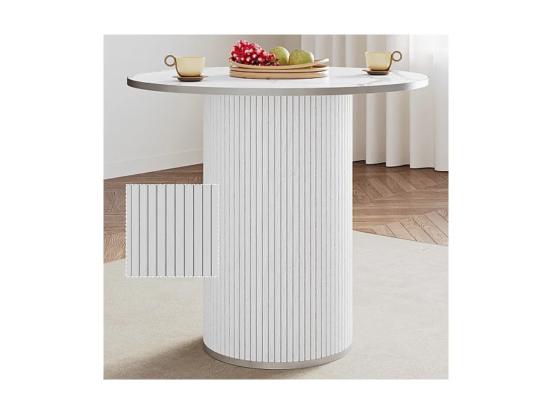 Ensemble Table ronde avec 4 tabourets - placage marbre - charge max 272 kg - Blanc