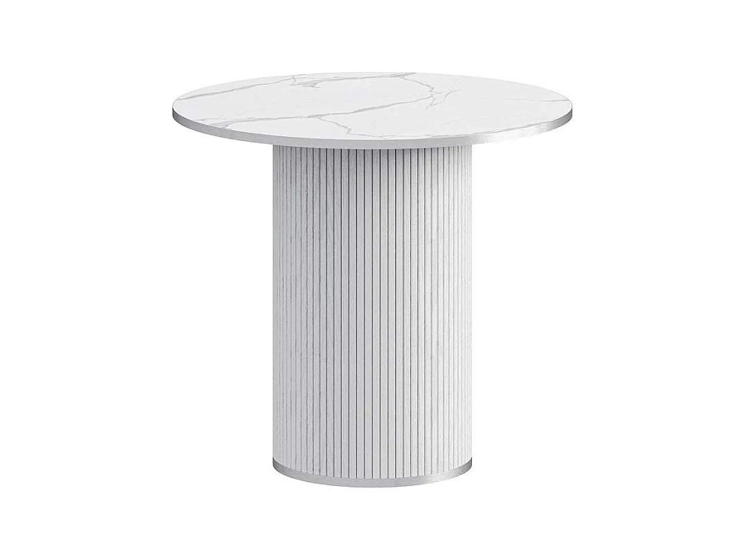 Ensemble Table ronde avec 4 tabourets - placage marbre - charge max 272 kg - Blanc