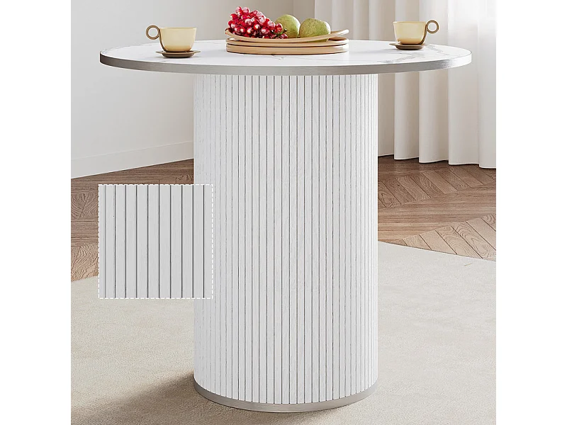 Ensemble Table ronde avec 4 tabourets - placage marbre - charge max 272 kg - Blanc