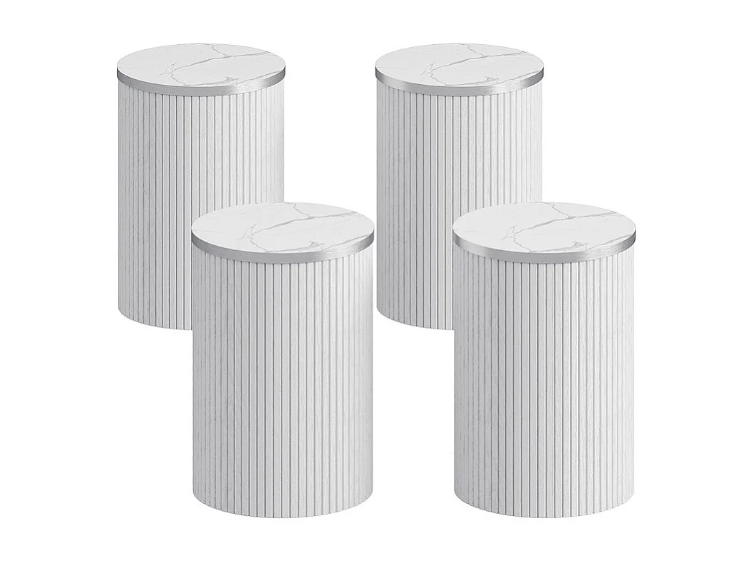 Ensemble Table ronde avec 4 tabourets - placage marbre - charge max 272 kg - Blanc