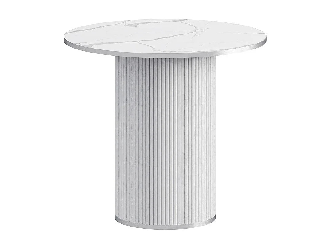 Ensemble Table ronde avec 4 tabourets - placage marbre - charge max 272 kg - Blanc