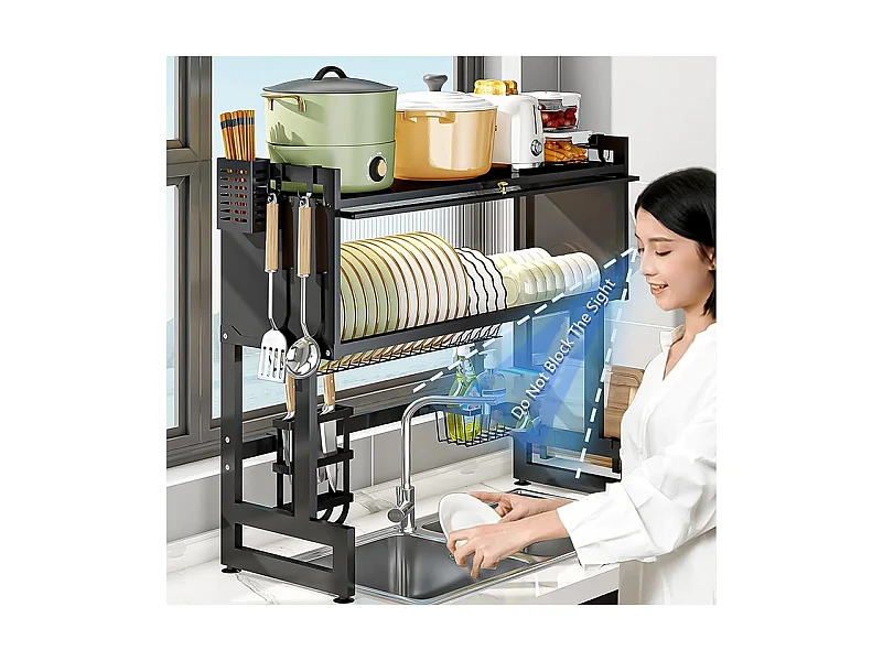 Égouttoir à Vaisselle, 3 Niveaux, avec porte, support de Planche à découper, bac d'égouttage, 105x30x80cm