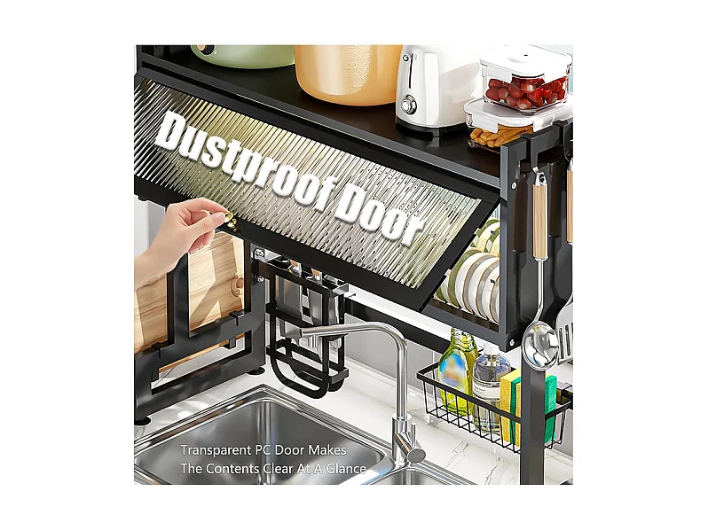 Égouttoir à Vaisselle, 3 Niveaux, avec porte, support de Planche à découper, bac d'égouttage, 105x30x80cm
