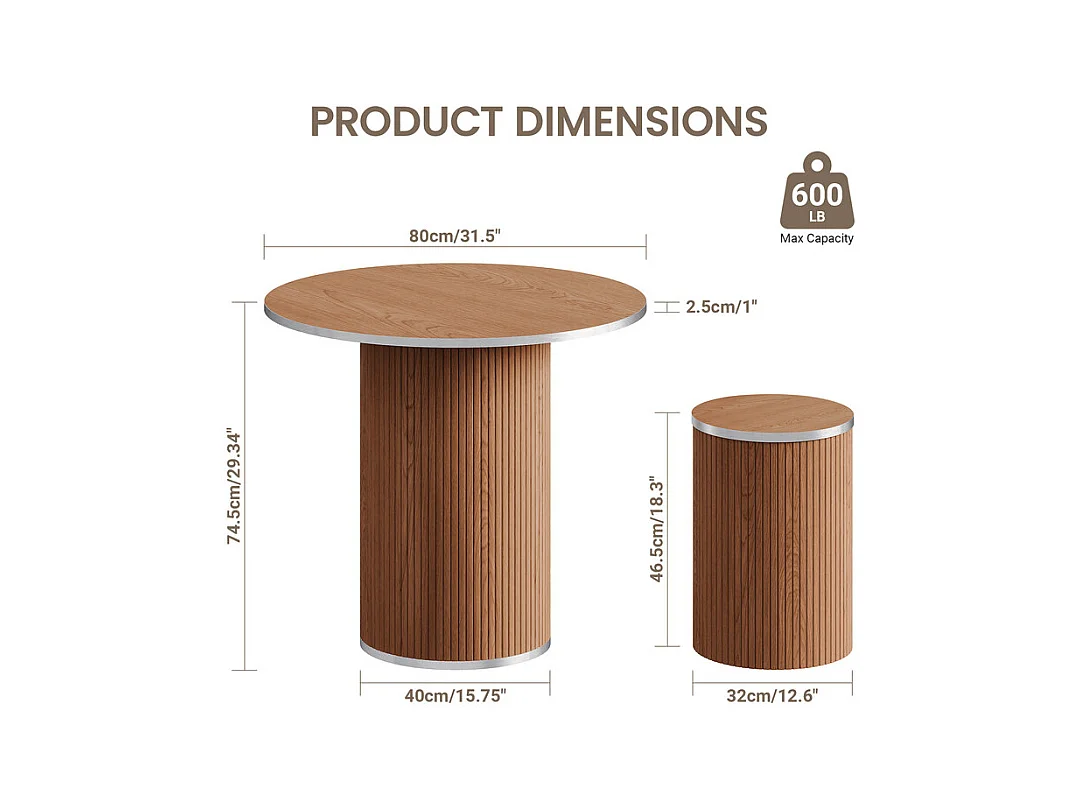 Ensemble Table ronde avec 4 tabourets - placage noyer - charge max 272 kg - Marron Chocolat