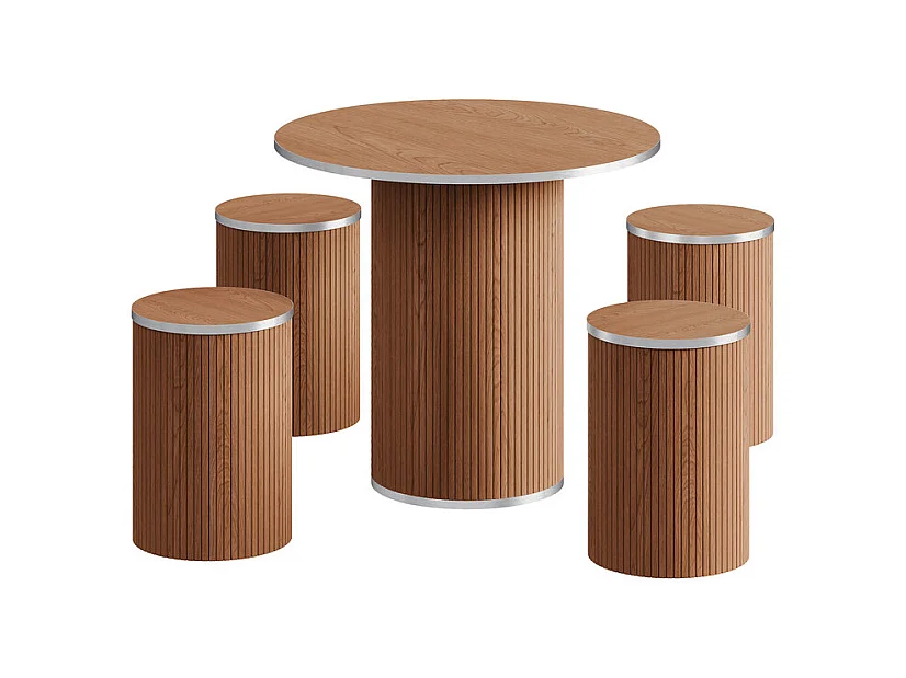 Ensemble Table ronde avec 4 tabourets - placage noyer - charge max 272 kg - Marron Chocolat