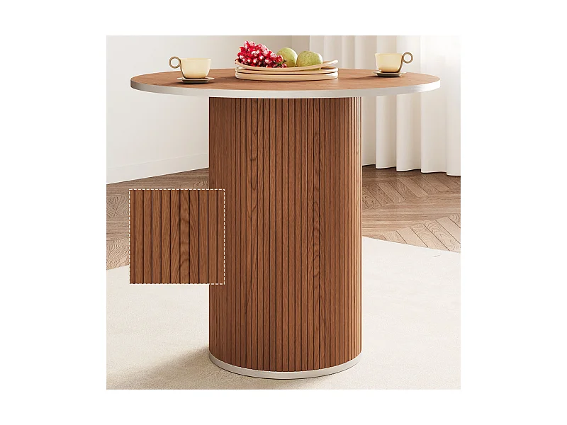 Ensemble Table ronde avec 4 tabourets - placage noyer - charge max 272 kg - Marron Chocolat