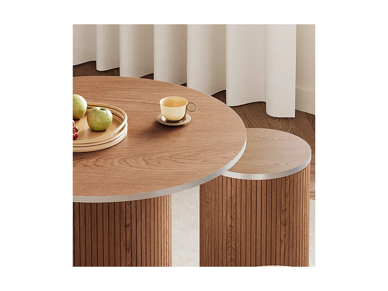 Ensemble Table ronde avec 4 tabourets - placage noyer - charge max 272 kg - Marron Chocolat