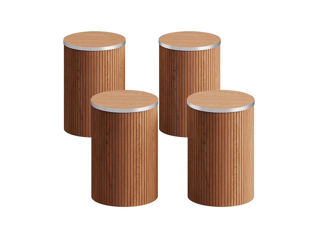 Ensemble Table ronde avec 4 tabourets - placage noyer - charge max 272 kg - Marron Chocolat