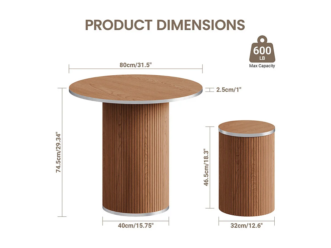 Ensemble Table ronde avec 4 tabourets - placage noyer - charge max 272 kg - Marron Chocolat