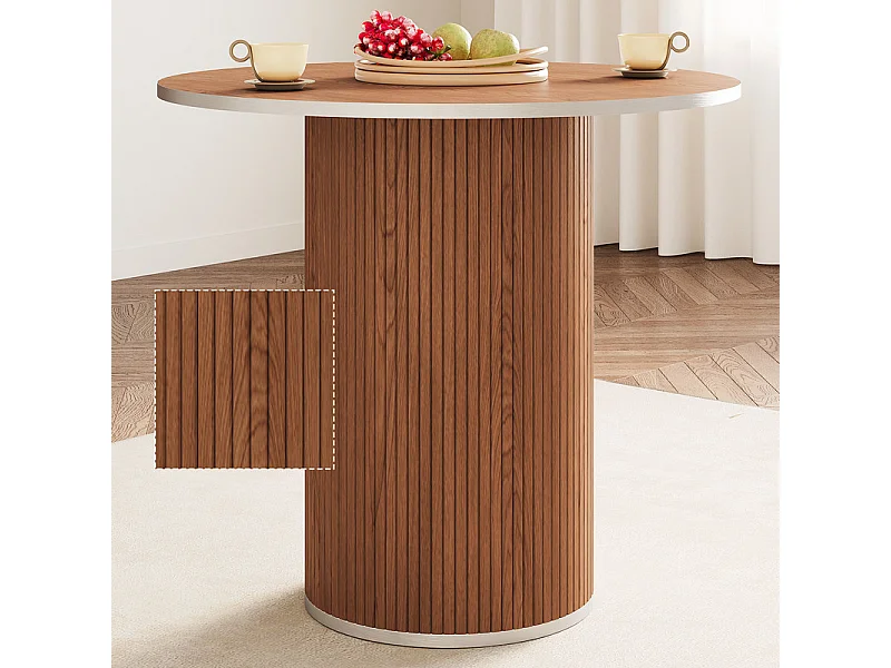Ensemble Table ronde avec 4 tabourets - placage noyer - charge max 272 kg - Marron Chocolat