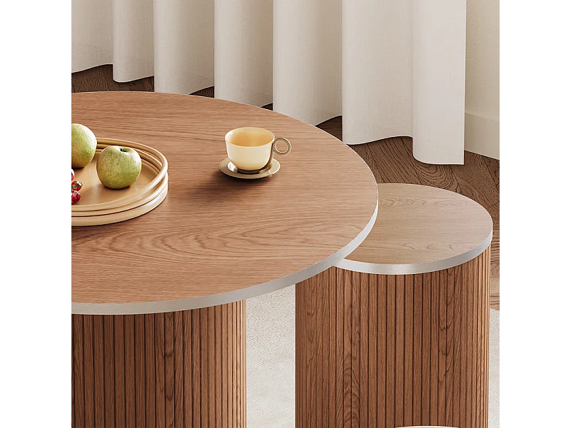 Ensemble Table ronde avec 4 tabourets - placage noyer - charge max 272 kg - Marron Chocolat