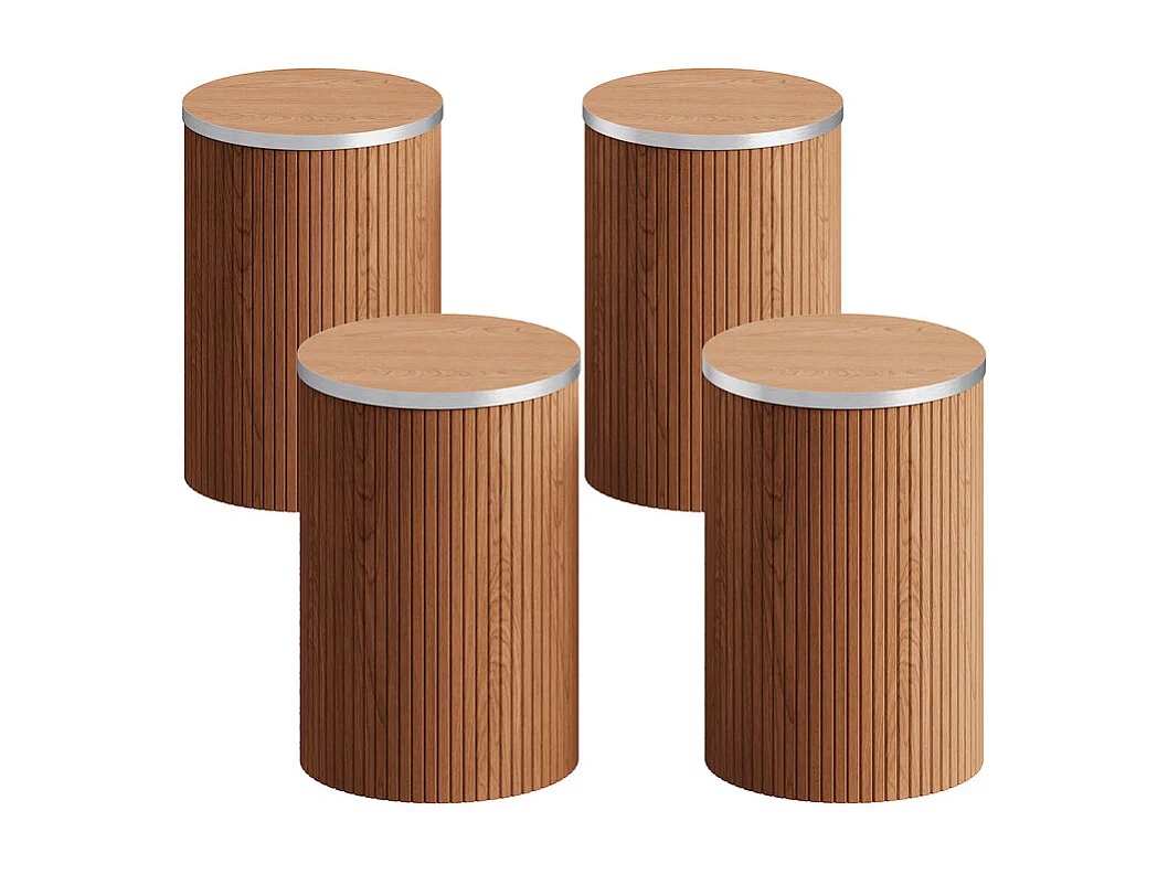 Ensemble Table ronde avec 4 tabourets - placage noyer - charge max 272 kg - Marron Chocolat