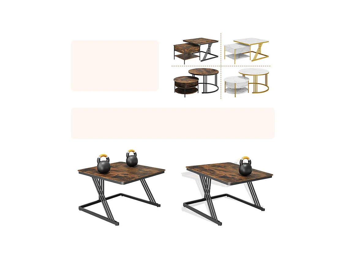 Nestbijzettafels vierkant, met opklapbaar blad, metalen frame, max belasting 80kg, Zwart en Taupe