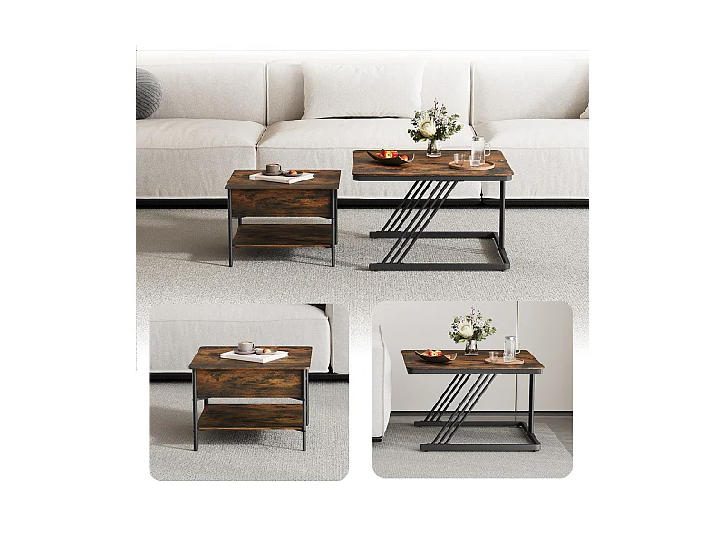 Nestbijzettafels vierkant, met opklapbaar blad, metalen frame, max belasting 80kg, Zwart en Taupe