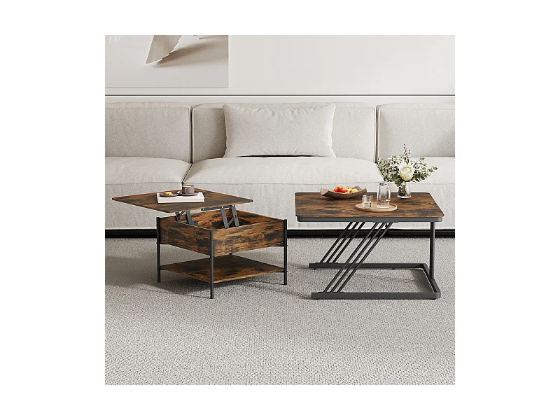 Nest-Beistelltische quadratisch, mit klappbarer Platte, Metallgestell, max. Belastung 80kg, Schwarz und Taupe