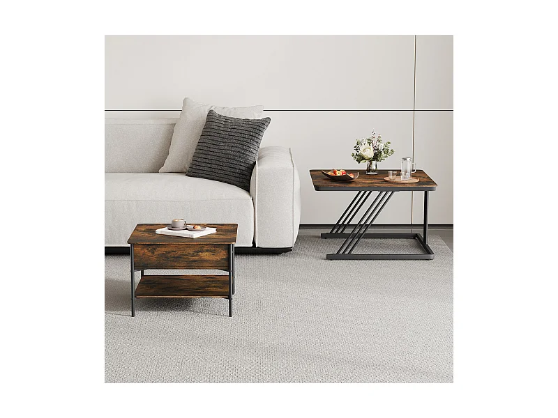 Nest-Beistelltische quadratisch, mit klappbarer Platte, Metallgestell, max. Belastung 80kg, Schwarz und Taupe