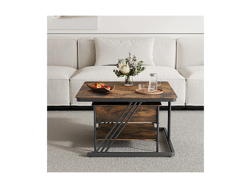 Nest-Beistelltische quadratisch, mit klappbarer Platte, Metallgestell, max. Belastung 80kg, Schwarz und Taupe