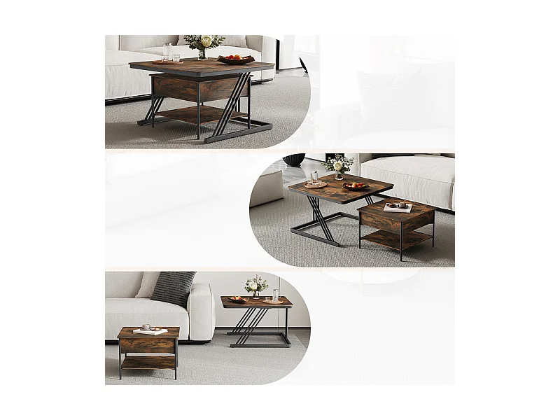 Nest-Beistelltische quadratisch, mit klappbarer Platte, Metallgestell, max. Belastung 80kg, Schwarz und Taupe