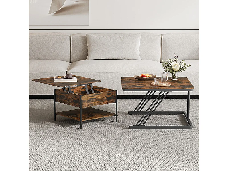 Nestbijzettafels vierkant, met opklapbaar blad, metalen frame, max belasting 80kg, Zwart en Taupe