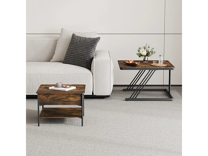 Nestbijzettafels vierkant, met opklapbaar blad, metalen frame, max belasting 80kg, Zwart en Taupe