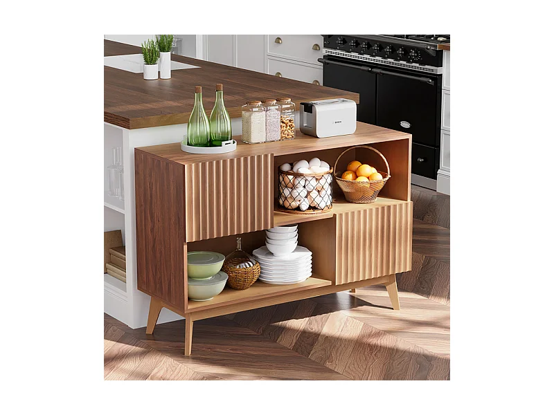 Buffet Moderne avec 2 portes et 2 niches, en Bois, charge max 50kg, Marron Chocolat, 100x38x77cm
