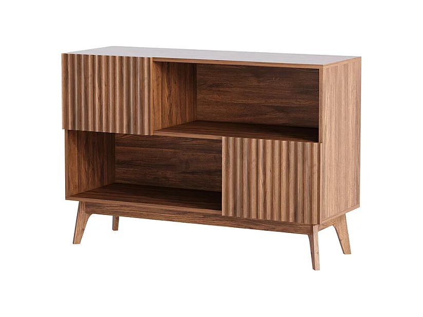 Buffet Moderne avec 2 portes et 2 niches, en Bois, charge max 50kg, Marron Chocolat, 100x38x77cm