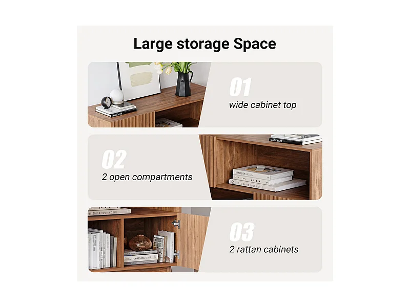 Buffet Moderne avec 2 portes et 2 niches, en Bois, charge max 50kg, Marron Chocolat, 100x38x77cm