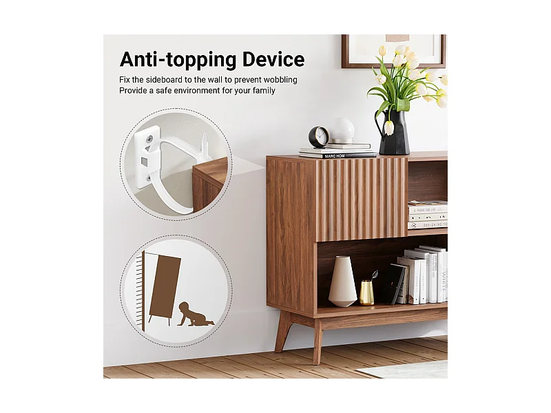 Buffet Moderne avec 2 portes et 2 niches, en Bois, charge max 50kg, Marron Chocolat, 100x38x77cm