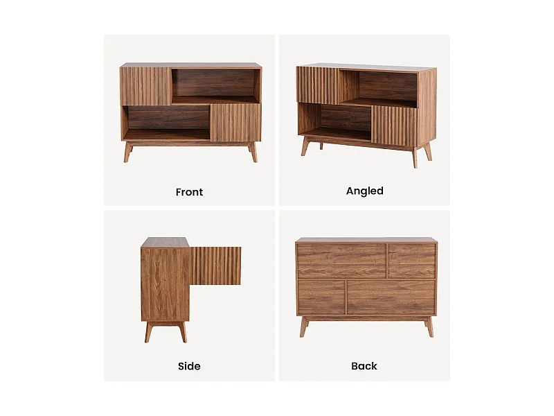 Buffet Moderne avec 2 portes et 2 niches, en Bois, charge max 50kg, Marron Chocolat, 100x38x77cm