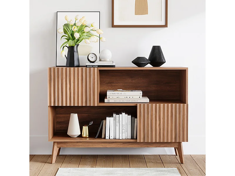 Moderne Anrichte mit 2 Türen und 2 Nischen, aus Holz, max. Belastung 50kg, Schokoladenbraun, 100x38x77cm