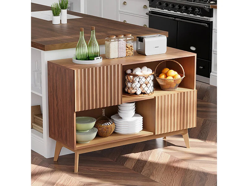 Moderne Anrichte mit 2 Türen und 2 Nischen, aus Holz, max. Belastung 50kg, Schokoladenbraun, 100x38x77cm