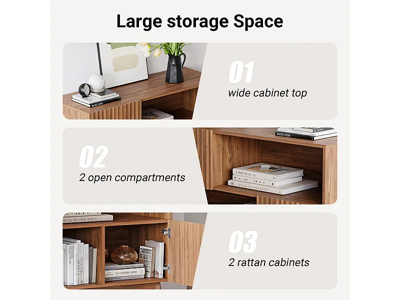 Moderne Anrichte mit 2 Türen und 2 Nischen, aus Holz, max. Belastung 50kg, Schokoladenbraun, 100x38x77cm