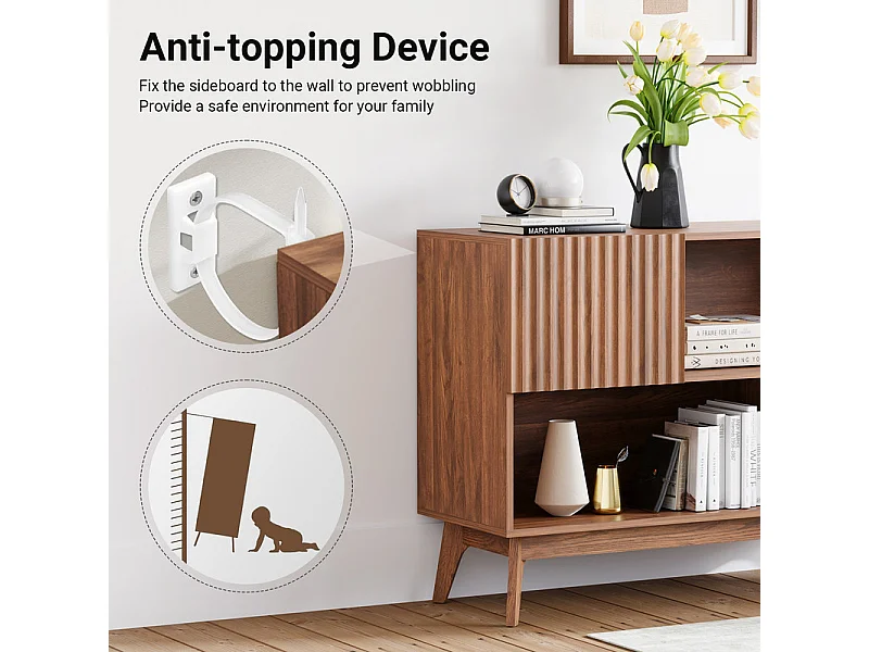 Moderne Anrichte mit 2 Türen und 2 Nischen, aus Holz, max. Belastung 50kg, Schokoladenbraun, 100x38x77cm