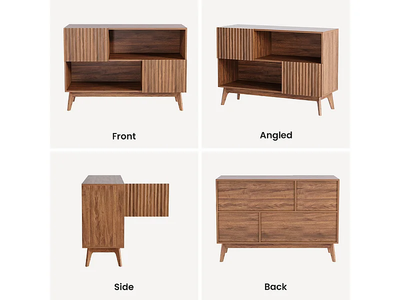 Moderne Anrichte mit 2 Türen und 2 Nischen, aus Holz, max. Belastung 50kg, Schokoladenbraun, 100x38x77cm