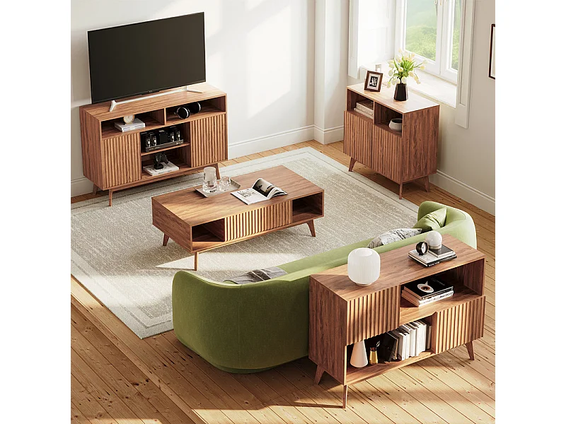 Moderne Anrichte mit 2 Türen und 2 Nischen, aus Holz, max. Belastung 50kg, Schokoladenbraun, 100x38x77cm