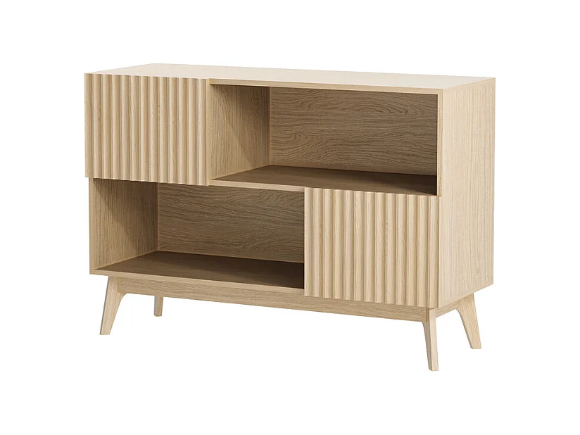 Buffet Moderne avec 2 portes et 2 niches, en Bois, charge max 50kg, Naturel clair, 100x38x77cm