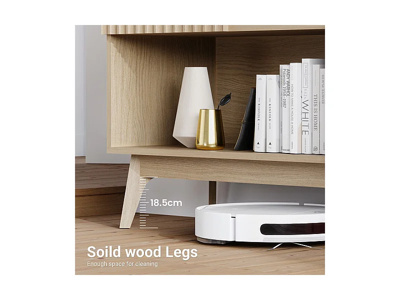 Buffet Moderne avec 2 portes et 2 niches, en Bois, charge max 50kg, Naturel clair, 100x38x77cm