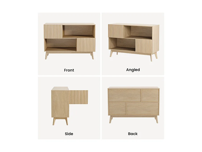 Buffet Moderne avec 2 portes et 2 niches, en Bois, charge max 50kg, Naturel clair, 100x38x77cm